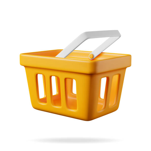 Orange shopping basket with handle – symbol for online sales and product ads